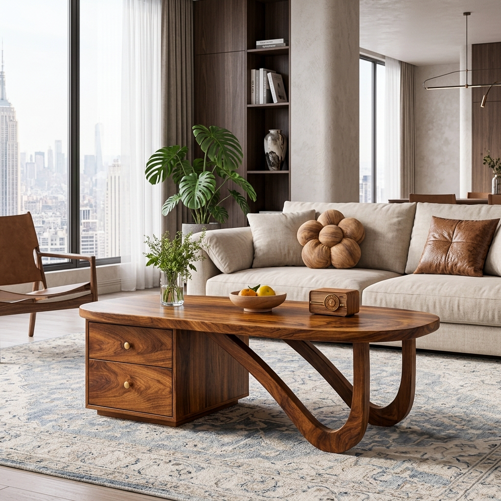 Modern Wooden Coffee Table With Storage Drawer For Living Room