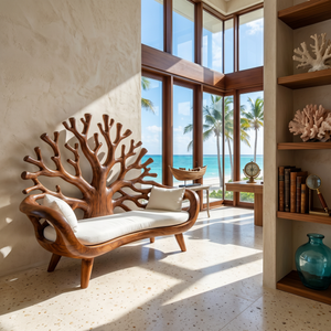 Contemporary Coral Branch Carved Bench For Sunroom Interior Area