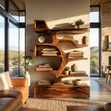Contemporary Wooden Bookshelf Sculpted Design For Living Space