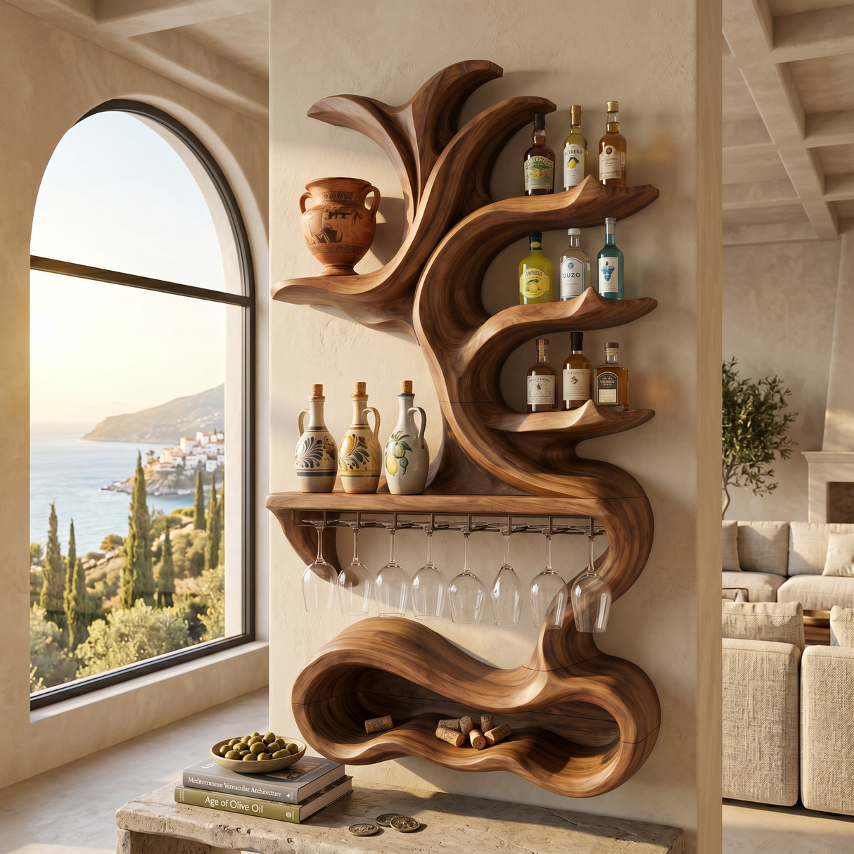 Organic Sculptural Bottle Organizer For Home Bar