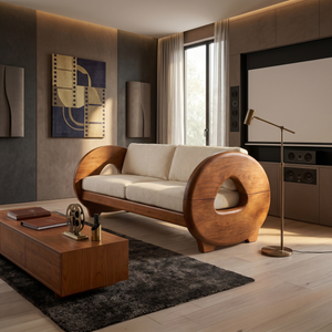 Sculptural Circular Arm Sofa Wellness Retreat Interior