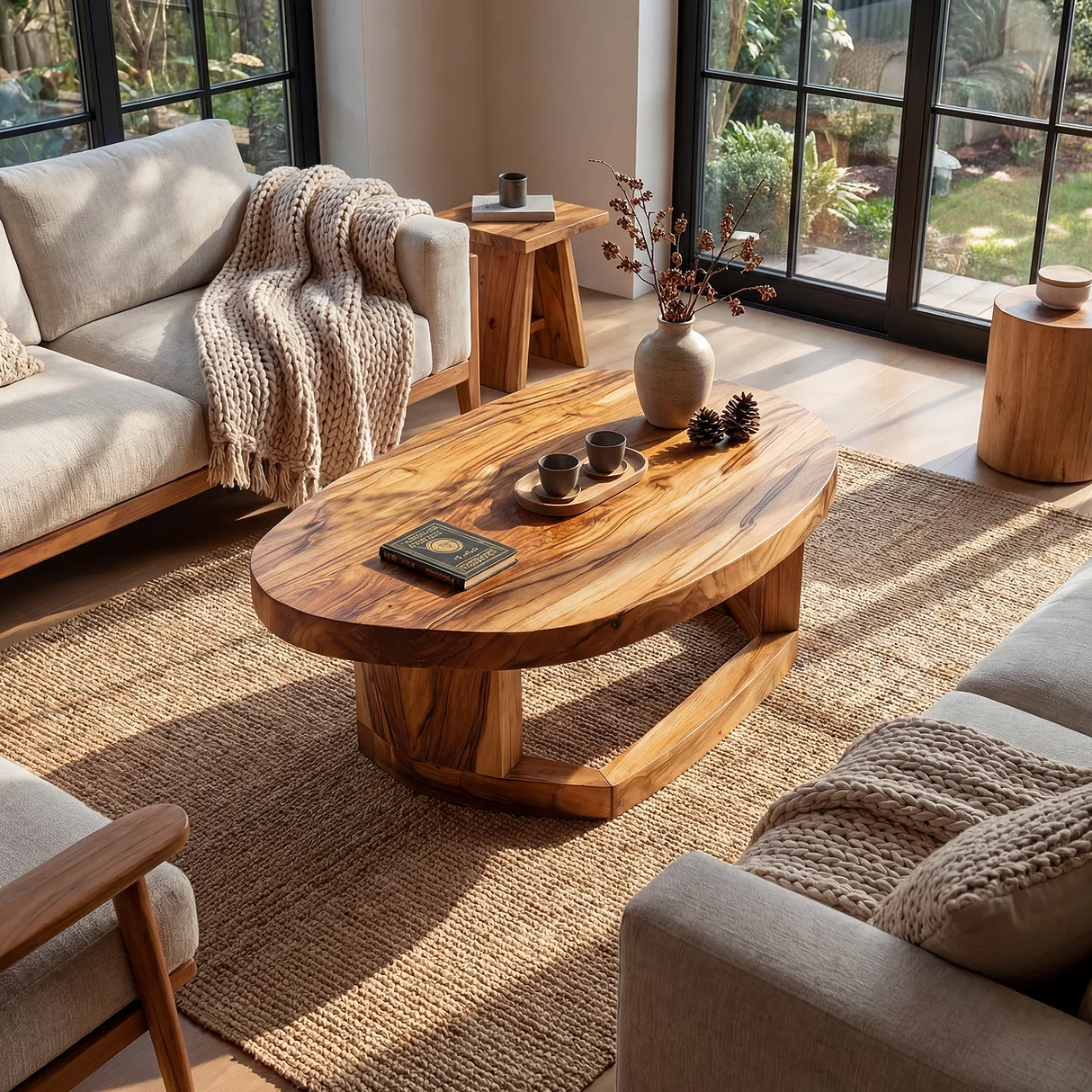 Mid Century Handcrafted Solid Wood Coffee Table For Furniture Decor