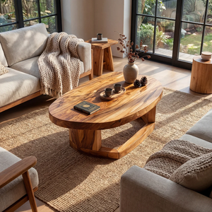 Mid Century Handcrafted Solid Wood Coffee Table For Furniture Decor