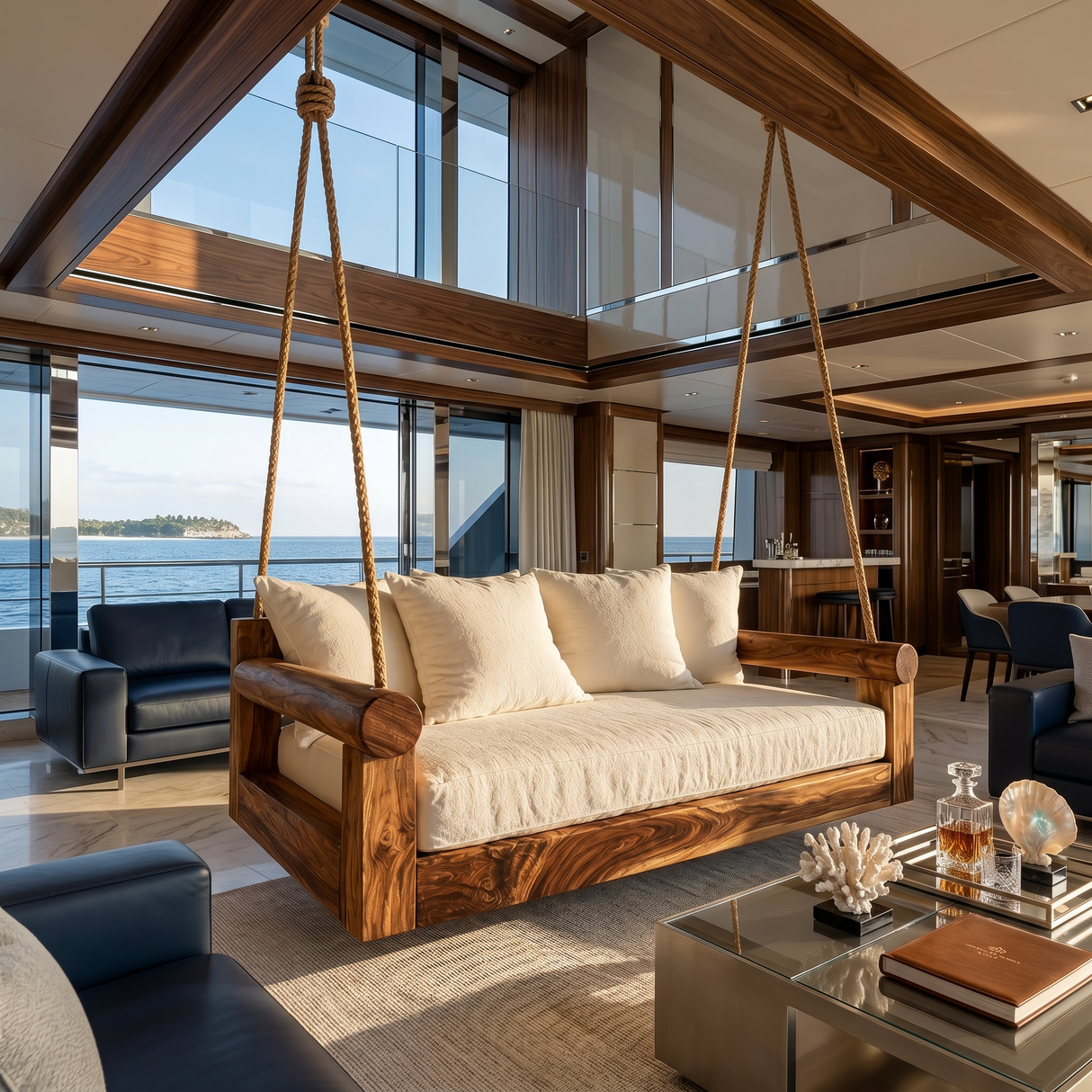 Contemporary Hanging Sofa Swing City View Luxury Apartment