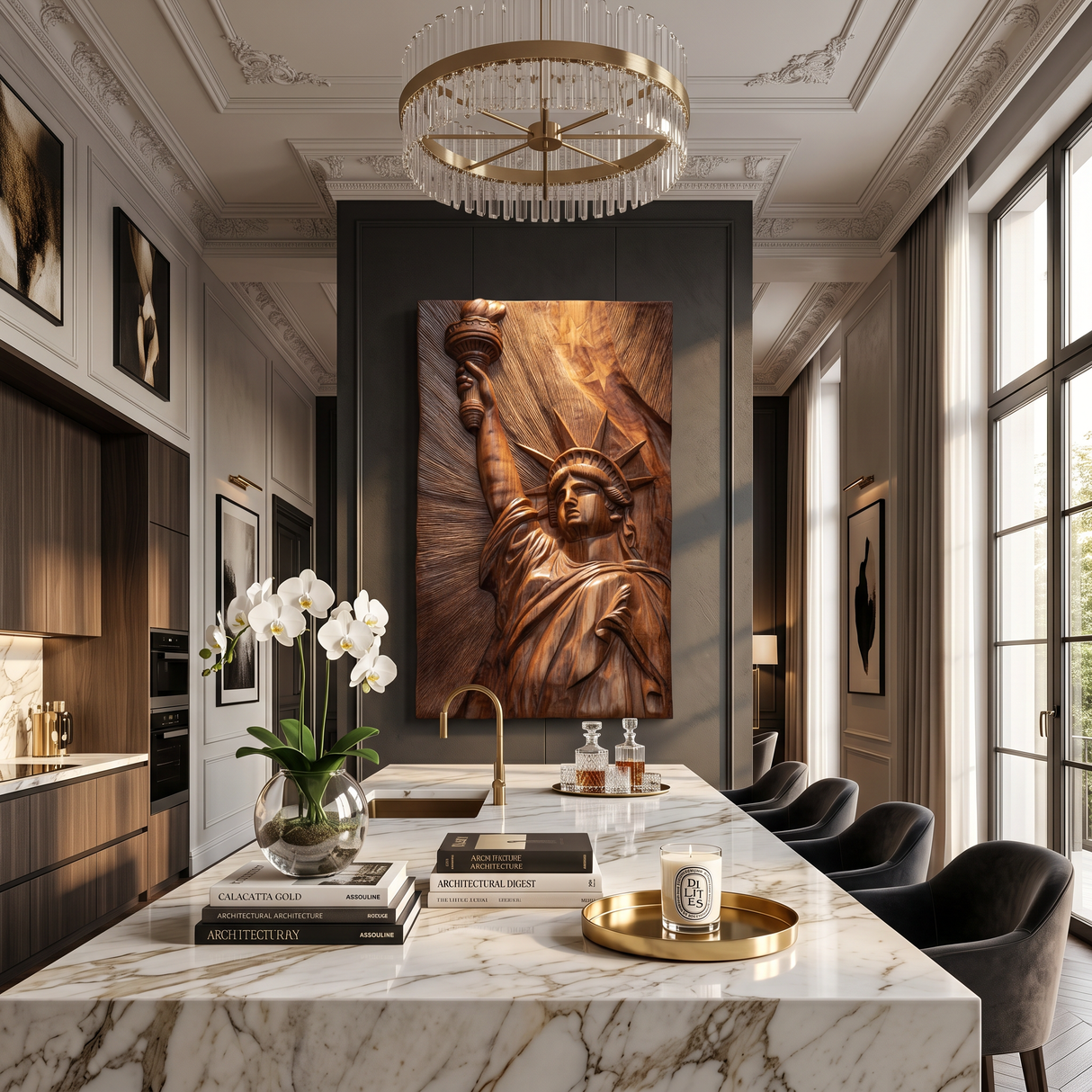 Tropical Liberty Statue Wood Wall Art Luxury Resort Bedroom Decor