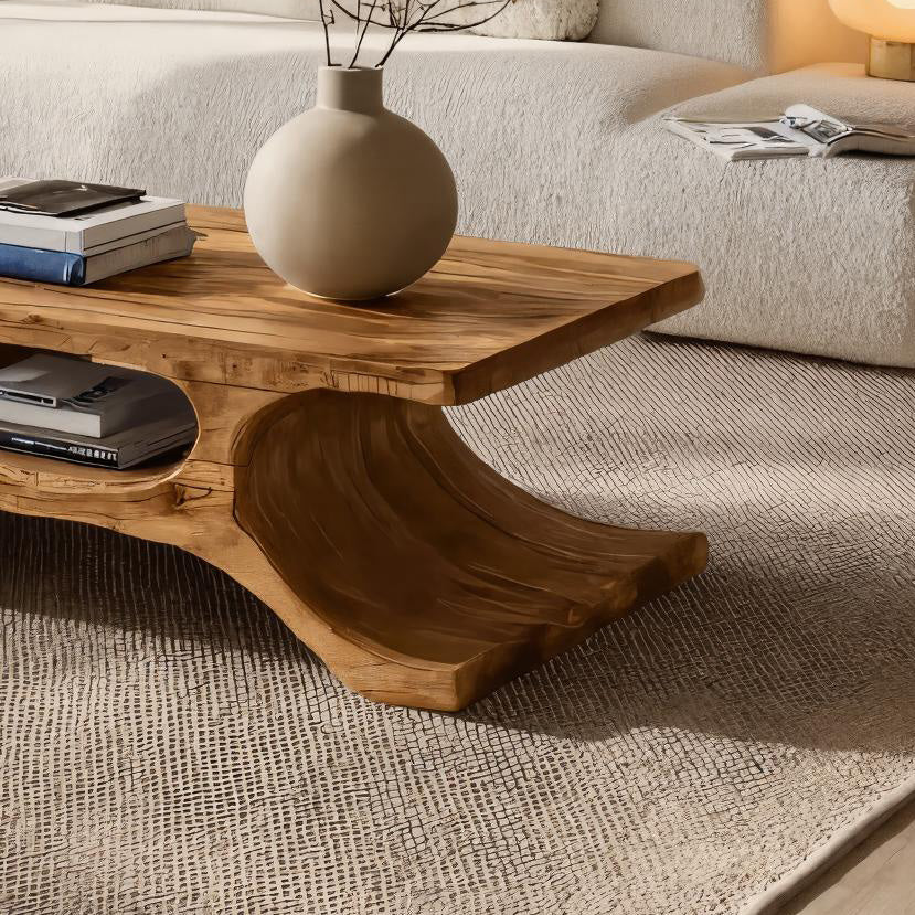 Organic Coffee Table Open Shelf Design For Living Room