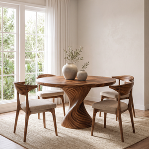 Contemporary Dining Table With Spiral Pedestal For Family Dining Room