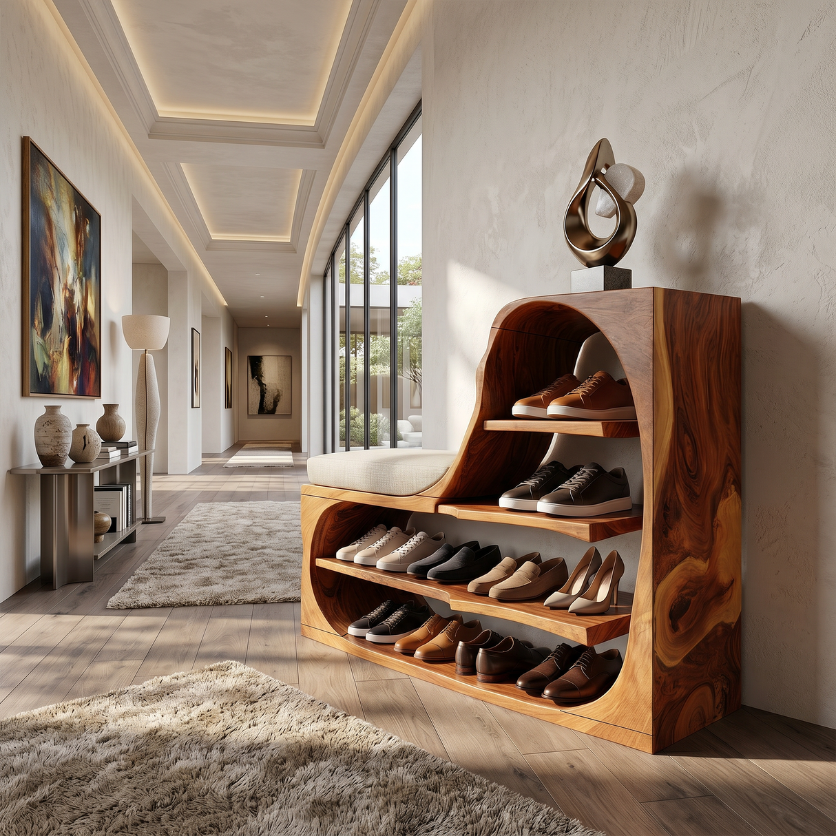 Rustic Shoe Bench Rack For Entryway Hallway Storage Corner