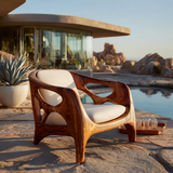 Sculptural Wooden Lounge Chair For Patio