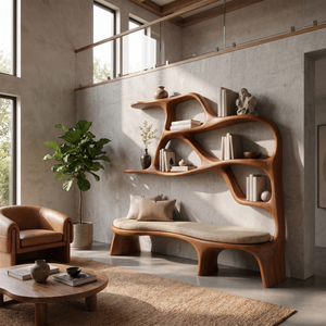 Minimalist Window Seat Bookcase For Modern Bedroom