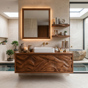 Minimalist Wooden Floating Bathroom Vanity For Primary Bathroom