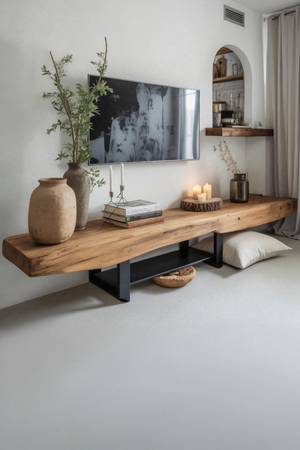 Rustic TV Shelf With Metal Legs For Minimalist Living Room