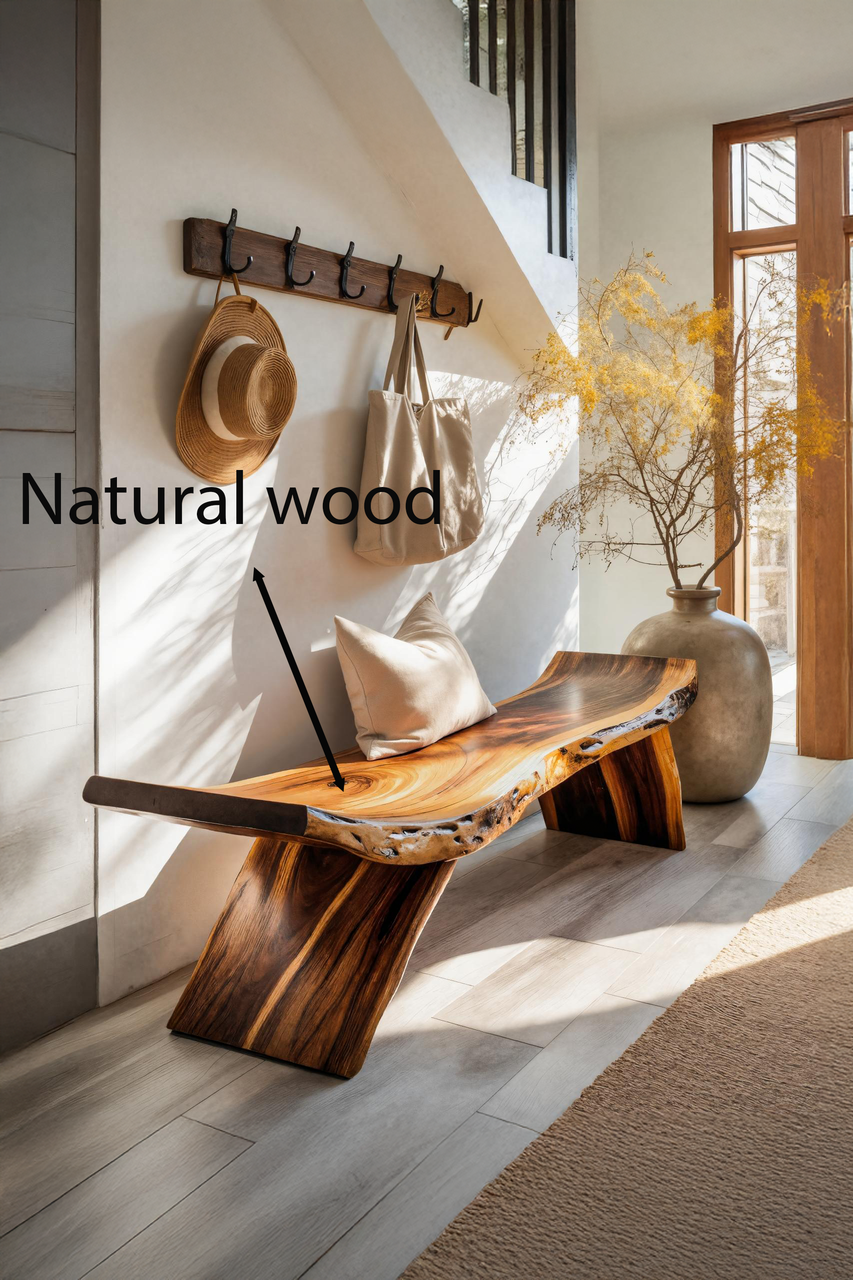 Rustic Live Edge Bench With Organic Curves For Entryway