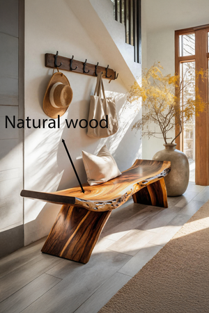 Rustic Live Edge Bench With Organic Curves For Entryway