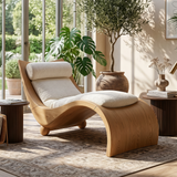Curved Walnut Chaise Lounge Luxury Contemporary Living Room Decor