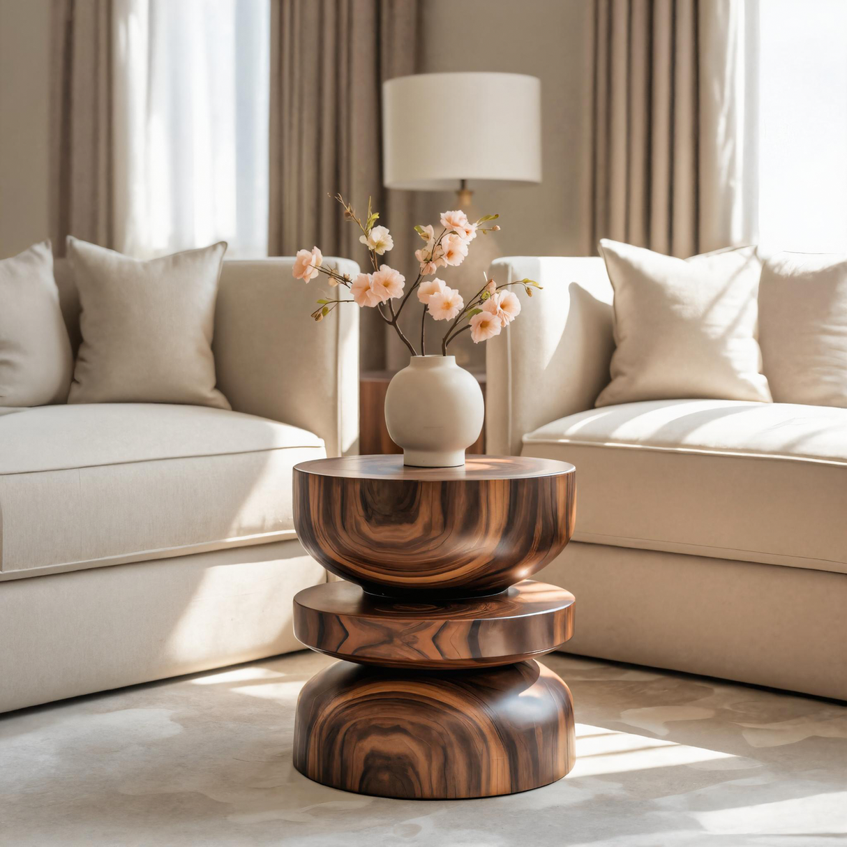 Sculptural Circular Side Table For Living Room Or Bedroom