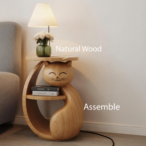 Whimsical Cat Shaped Wooden Side Table For Bedroom