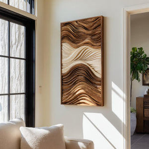 Vertical Sculptural Wall Art With Wave Carved Design For Entryway