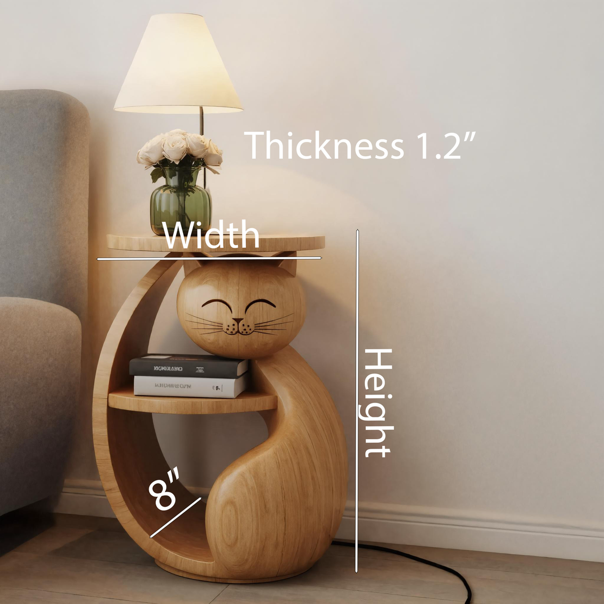 Whimsical Cat Shaped Wooden Side Table For Bedroom