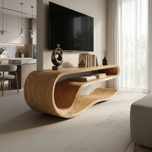 Organic Curved Media Console For Lake House Living Room