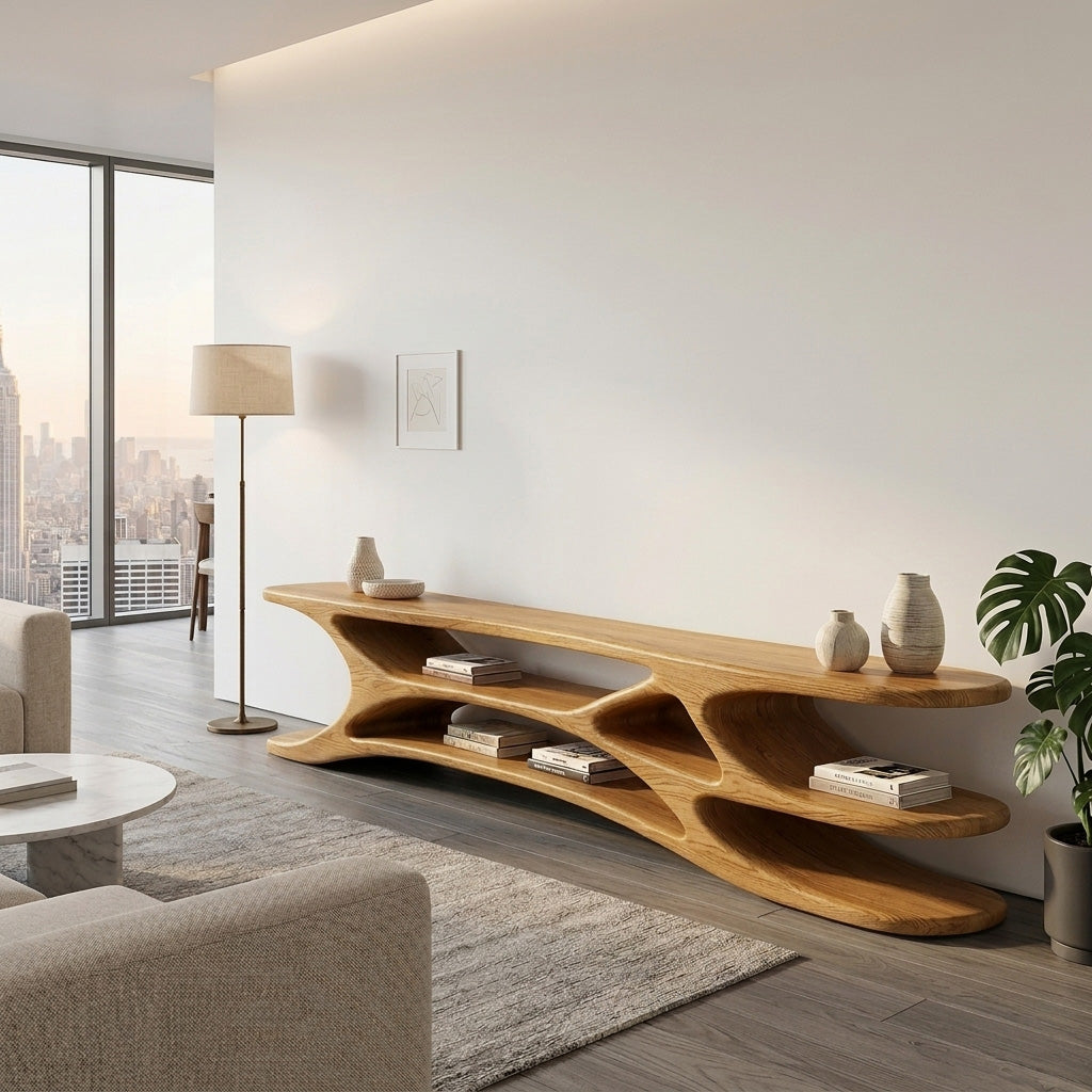 Minimal Natural Wood TV Console For Home Design
