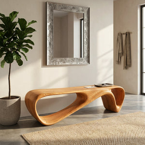 Curved Wooden Bench For Minimalist Living Room Decor