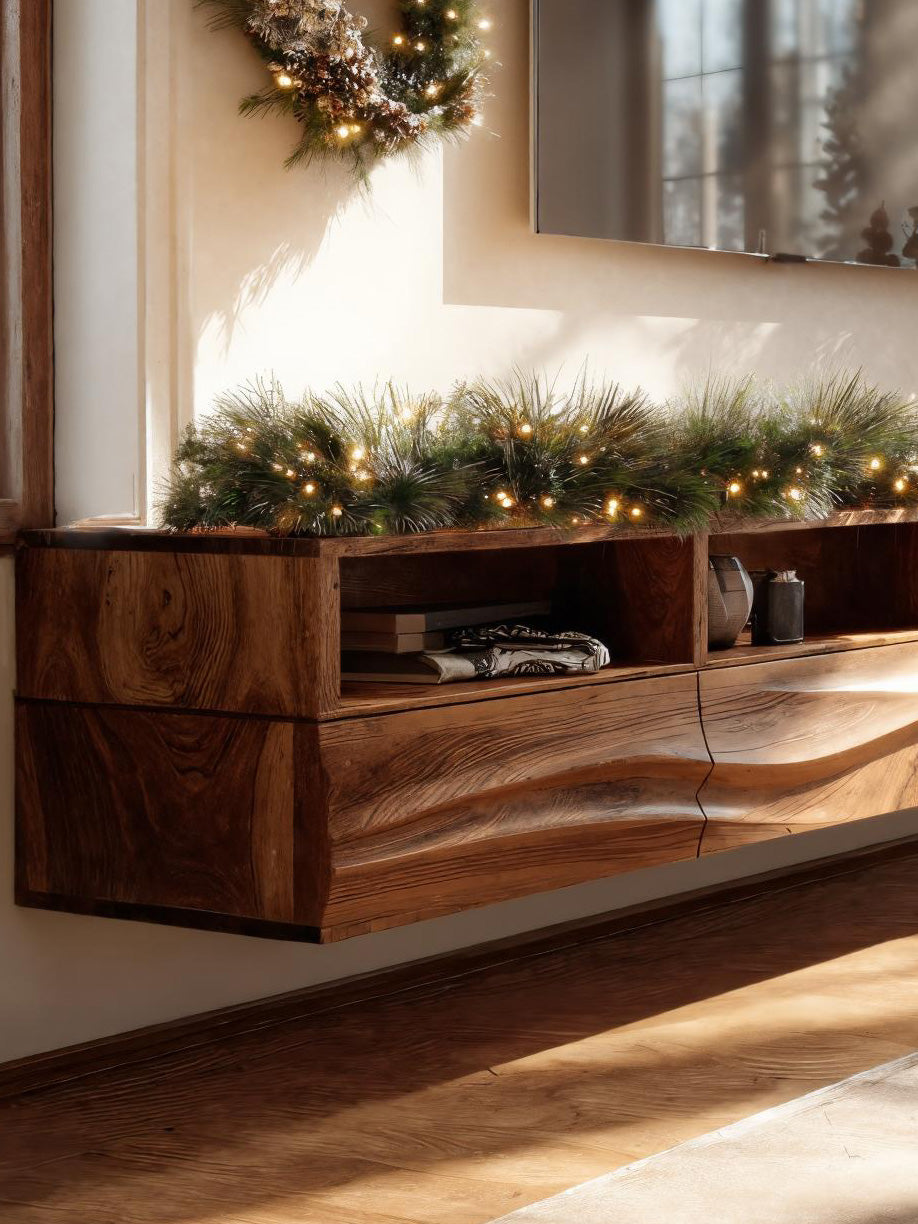 Floating Wave-Pattern TV Console For Holiday Decor