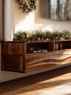Floating Wave-Pattern TV Console For Holiday Decor