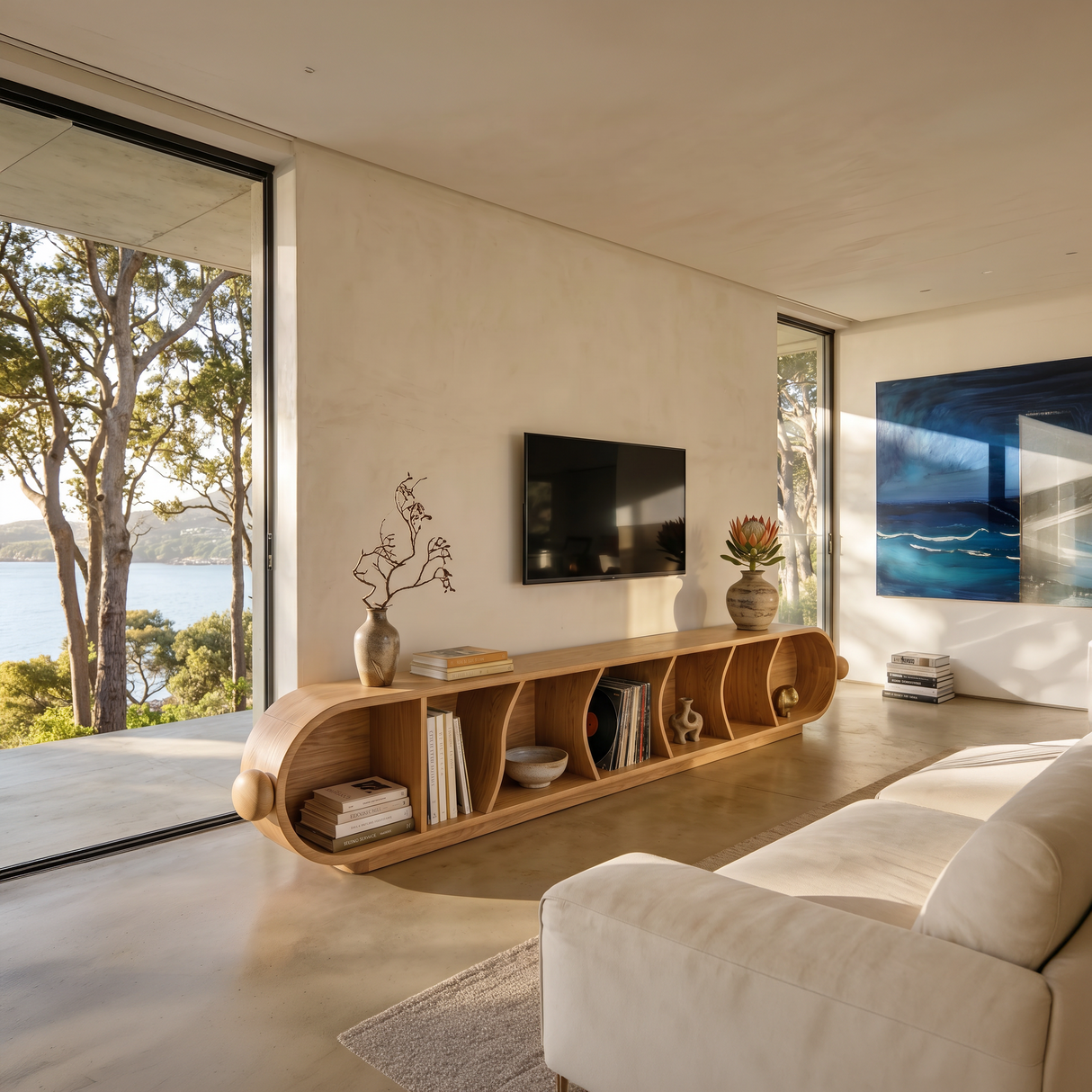 Contemporary Sculptural TV Stand For Penthouse Living Room