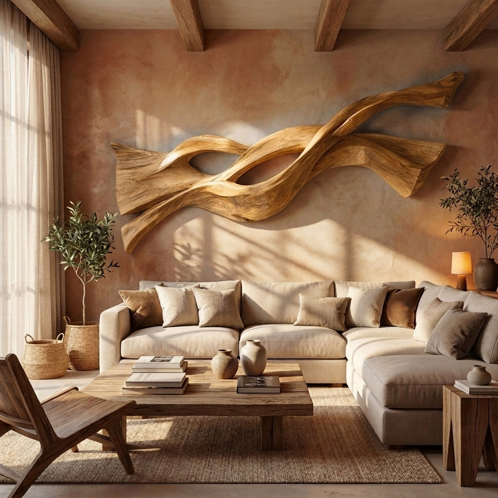 Contemporary Wood Wall Art Flowing Design For Living Room