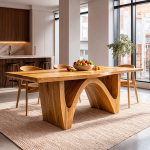 Contemporary Wooden Dining Table With Curved Base For Kitchen