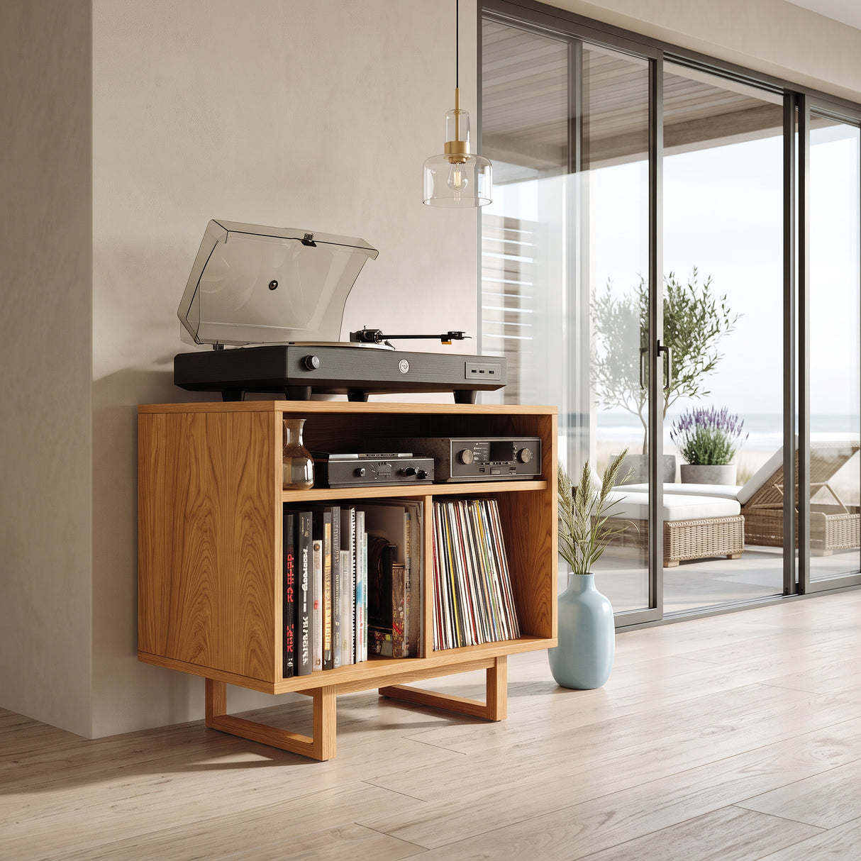 Modern Natural Wood Record Player Cabinet For Living Room Decor