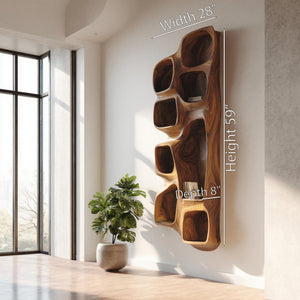 Sculptural Wall Shelf With Curved Compartments For Living Room