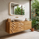 Modern Wave Carved Floating Bathroom Vanity For Master Bathroom
