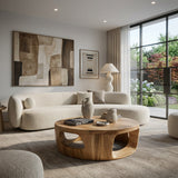 Contemporary Round Coffee Table With Open Cut Base For Living