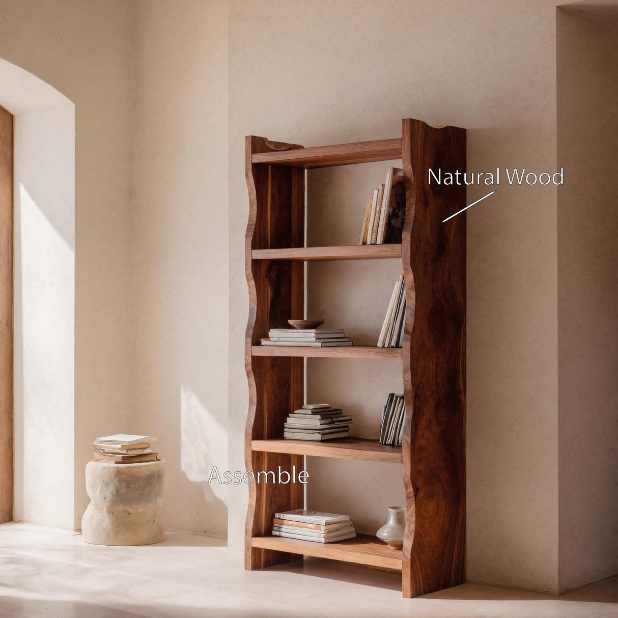 Modern Vertical Bookshelf With Natural Grain Design For Living