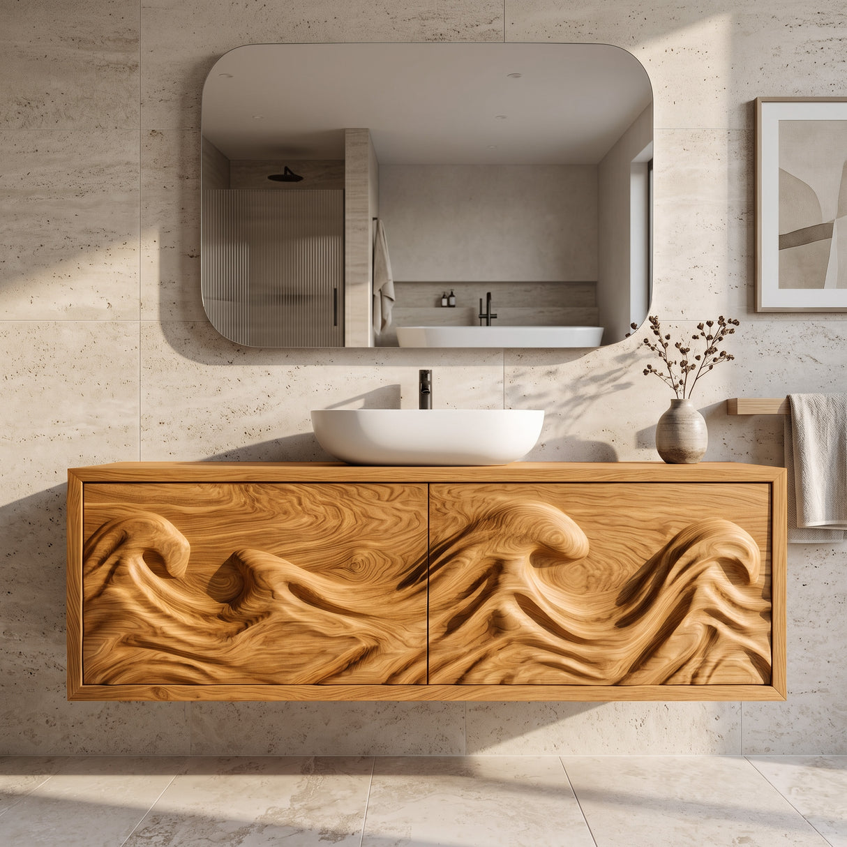 Contemporary Ocean Wave Wooden Bathroom Vanity For Luxury Bathroom