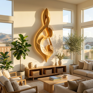Modern Wood Wall Art Musical Note Form For Living Room