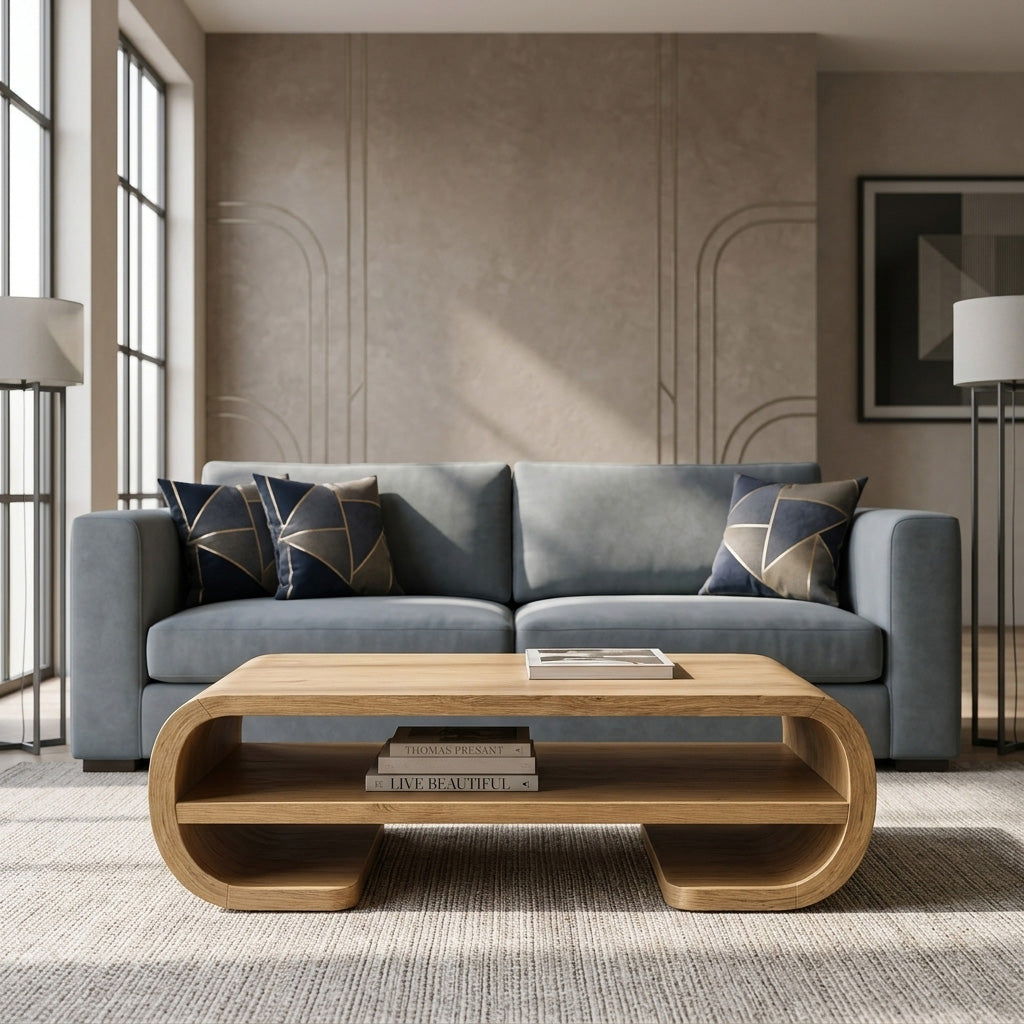 Contemporary Organic Coffee Table With Storage Shelf For Living