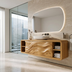 Handcrafted Floating Bathroom Cabinet With Open Shelf Sides For Bathroom