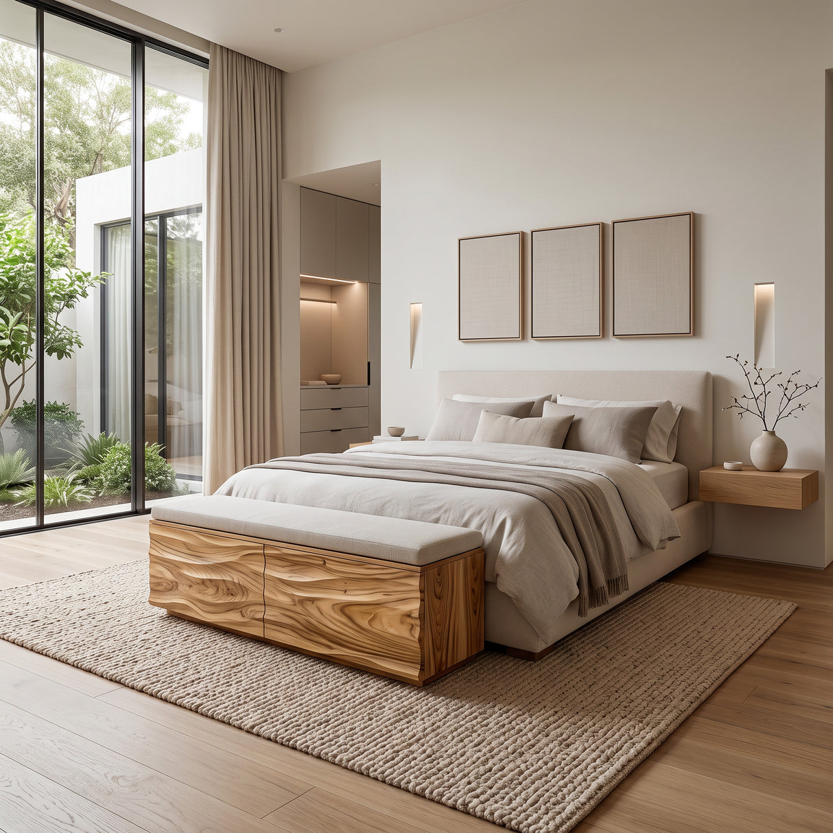 Modern Wave Storage Bench For Home Decor