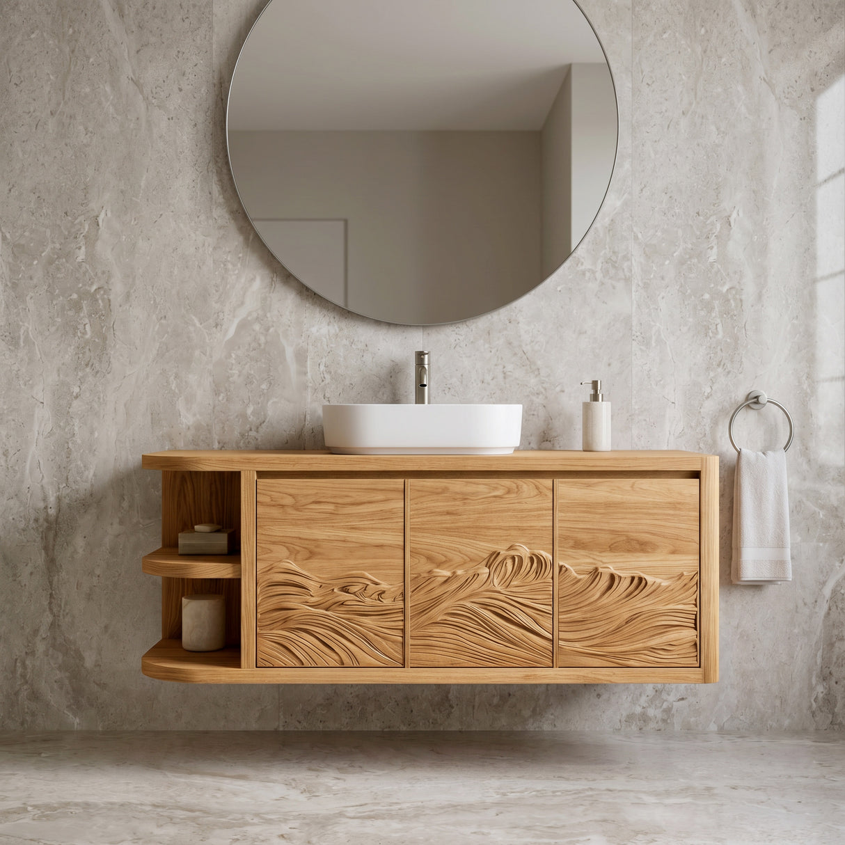 Contemporary Mountain Carved Floating Bathroom Vanity For Bathroom