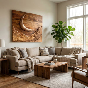 Minimalist Moon And Waves Wooden Wall Art For Home