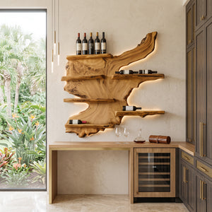 Rustic Live Edge Wine Rack Shelf With LED For Bar