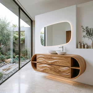 Luxury Wave Carved Bathroom Vanity With Open Storage For Bathroom