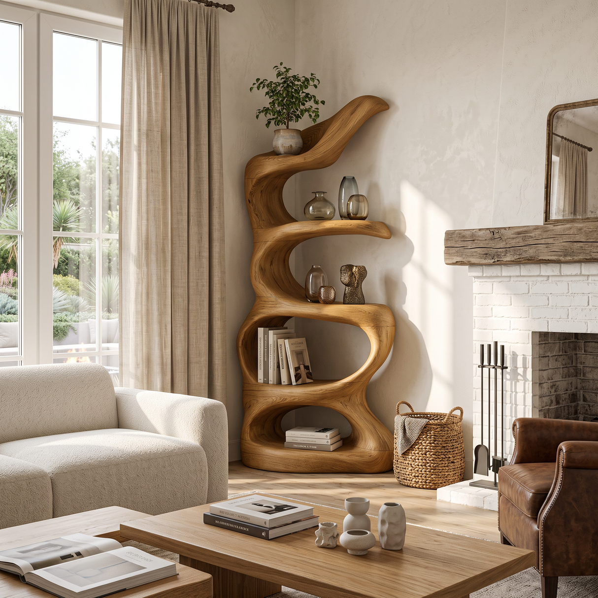 Organic Abstract Freeform Bookcase For Designer Living Room