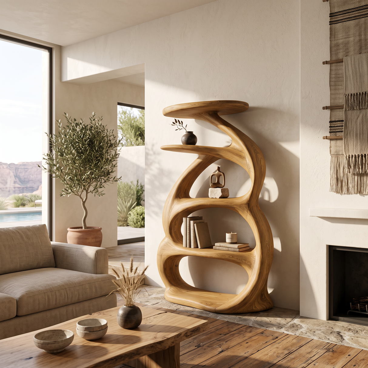 Organic Curved Bookcase For Modern Home