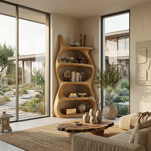 Modern Bookcase With Rounded Shelves For Reading Nook
