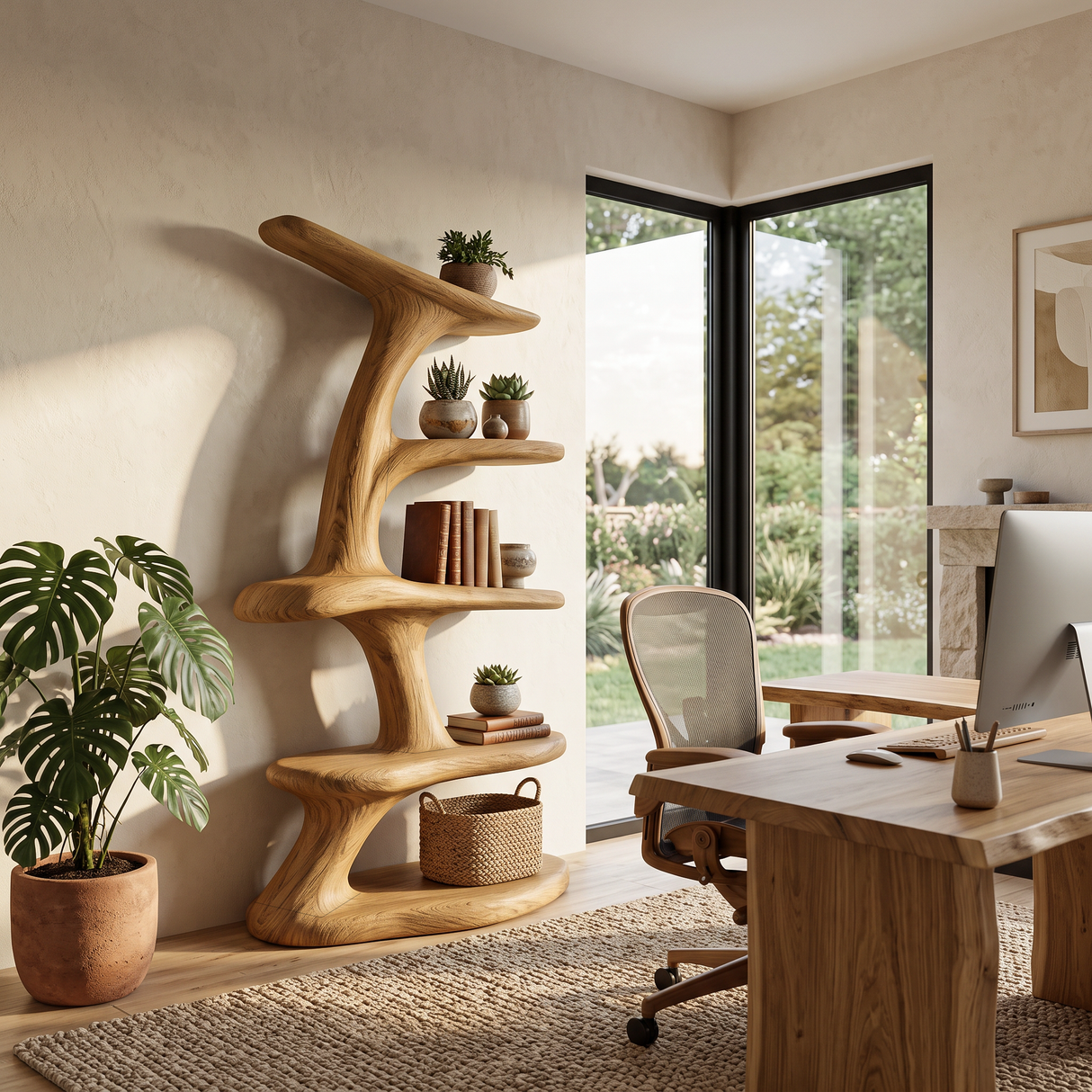 Modern Asymmetrical Sculptural Bookcase For Contemporary Living Room