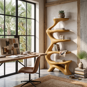 Organic Bookshelf Flowing Curved For Luxury Interior
